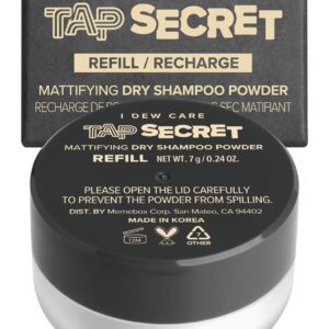 I DEW CARE Biotin Clarifying Dry Shampoo Refill – Tap Secret Original | Strengthening & Volumizing, Powder Type, Refillable, Travel size, Non-aerosol, Brunette, Korean Ginseng, 0.24 Oz