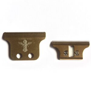 BARBER GODZ T Wide Replacement Blades Set for Wahl Hair Trimmers 8081, Assembled 1 Carbon Steel Fixed Blade with 1 Carbon Steel Moving Blade, Compatible with Wahl 5 Star Detailer (Gold)