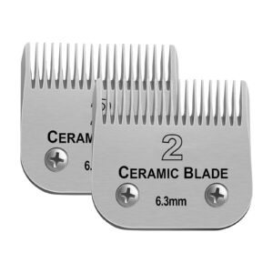 2 Packs Professional Detachable Replacement Ceramic Blades Size 2#,Cut Length 1/4-Inch(6.3 mm),compatible with Andis AGC,BDC,BGC,MBG Series/oster Classic 76/Star-Teq/Power-Teq/A5 Clipper