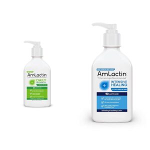 AmLactin Daily Nourish 12% – 14.1 oz Body Lotion with 12% Lactic Acid & Intensive Healing Body Lotion for Dry Skin – 7.9 oz Pump Bottle