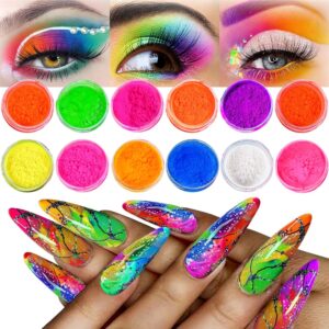 Neno Pigment Powder for Nails> 12 Colors Fluorescent Rainbow Resin Pigment Powder for Acrylic Gradient Smoke Nails> High-Gloss Paint Pigments Powder Dust for Halloween Manicure Eyeshadow Liner Makeup