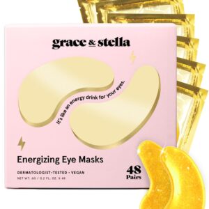 grace & stella Award Winning Under Eye Mask – Travel Essentials – Anniversary Gifts for Women – Gel Eye Patches for Dark Circles, Puffy Eyes, Wrinkles, Undereye Bags – Vegan Self Care (48 Pairs, Gold)