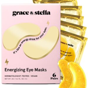 grace & stella Award Winning Under Eye Mask – Travel Size Toiletries – Bridal Shower Gifts – Gel Eye Patches for Dark Circles, Puffy Eyes, Wrinkles, Undereye Bags – Vegan – Self Care (6 Pairs, Gold)