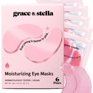 grace & stella Award Winning Under Eye Mask – Reduce Dark Circles, Puffy Eyes, Undereye Bags, Wrinkles – Gel Under Eye Patches – Gifts for Mom – Vegan Cruelty-Free Self Care (Pink, 6 Pairs)