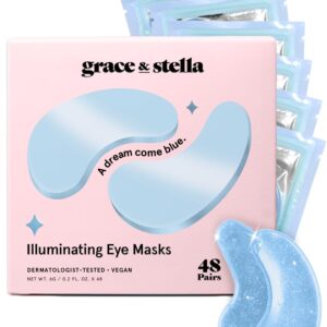 grace & stella Award Winning Under Eye Mask Reduce Dark Circles, Puffy Eyes, Undereye Bags, Wrinkles, Gel Under Eye Patches, Birthday Gifts for Women – Vegan Cruelty-Free Self Care (48 Pairs, Blue)