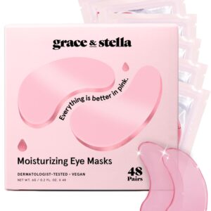 grace & stella Award Winning Under Eye Mask – Reduce Dark Circles, Puffy Eyes, Undereye Bags, Wrinkles – Gel Under Eye Patches – Gifts for Girlfriend – Vegan Cruelty-Free Self Care (48 Pairs, Pink)