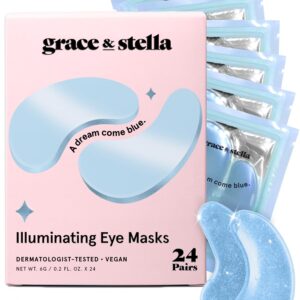 grace & stella Award Winning Under Eye Mask (Blue, 24 Pairs) Reduce Dark Circles, Puffy Eyes, Undereye Bags, Wrinkles, Gel Under Eye Patches, Birthday Gifts for Women – Vegan Cruelty-Free Self Care