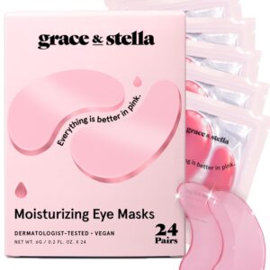 grace & stella Award Winning Under Eye Mask – Birthday Gifts For Women – Bridesmaid Gifts – Reduce Dark Circles, Puffy Eyes, Undereye Bags, Wrinkles – Under Eye Patches – Vegan (24 Pairs, Pink)