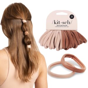 Kitsch Hair Ties No Damage – Strong, Stretchy Hair Bands | Soft Nylon Ponytail Holders, Snag-Free Rubber Bands, Perfect for Updos & Braids – Blush, 20pcs