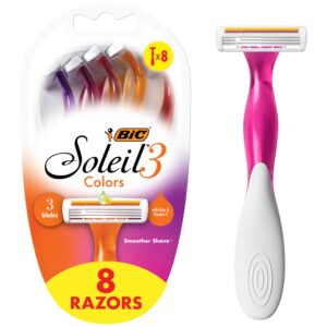 BIC Soleil Smooth Colors Women’s Disposable 3 Blade Razors, Vibrant Handles and Moisture Strip, 8-Pack
