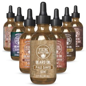 Viking Revolution Palo Santo Beard Oil for Men – Natural Mens Beard Oil with Argan Oil and Jojoba Oil – Beard Softener, Strengthens and Moisturizes – Beard Conditioner for Men (Palo Santo, 1 Pack)