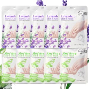 ASMAYSA 10 Pairs Hydrating Hand Mask> Aloe Vera & Lavender Hand Peeling Mask> Hand Mask for Dry Cracked Hands> Hand Moisturizer Gloves for Repairing Rough Skin for Men & Women Spa at Home