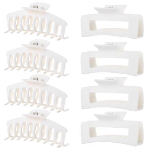 White Hair Clips for Women – 8 Pack 4.3 Inch Large Hair Claw Clips for Women Thin Thick Curly Hair, Big Matte Banana Clips,Strong Hold jaw clips