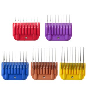New Upgraded Stainless Steel Attachment 5 Colors Guide Comb Set 1/8 Inch to 5/8 Inch(3-16mm),for Andis Oster A5 Wahl KM10 Series Clipper Detachable Blade(Only fit for 15# 10# 30# Blade)