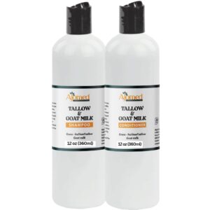 Beef Tallow & Goat Milk Shampoo and Conditioner Set – Handmade Hair Care for Thinning Relief, Sea Moss Shampoo and Conditioner, Thickening Formula for Hair Regrowth & Str (Shampoo & Conditioner 12 Oz)