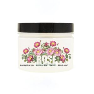 Rose Scented Body Powder for Men & Women, Perfume Dusting Powder, Bath Powder with Fragrance & Essential Oils, Talc Free 8oz Container, Made in USA