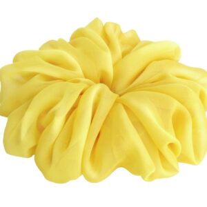 38 Colors Available, Big Scrunchies for Hair, Soft Cheer Chiffon large Ponytail Holder, Cute Birthday Gift for Women Girl Teen, Holiday Accessory (Chiffon Lemon Yellow)