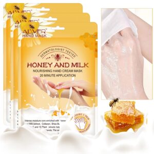 3 Pack Hand Moisturizing Gloves> Hand Peel Mask> Hand Mask Moisturized Glove> Hydrating Hand Exfoliating Mask for Repairing Dry Aging Cracked Hands Repair Rough Skin for Men Women (Honey and Milk)