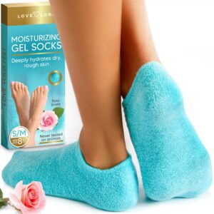 Moisturizing Socks – Foot Care Gel Silicone Aloe Spa Socks (Up to Size 8.5) Infused with Vitamin E & JoJoba Oil – Self Care Gifts for Women
