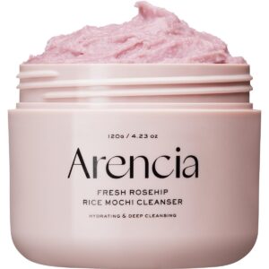 Arencia Rosehip Brightening Rice Mochi Face Cleanser & Daily Scrub – Moisturizing, Exfoliating & Deep-Cleansing – All Skin Types with Rice Powder & Rice Water (4.23oz)