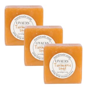 LIYALAN Turmeric Soap Bar 3.88 oz each Bar for Face Body Acne,Smooth Skin,Cleansing Natural Handmade Soap contains 3 bars