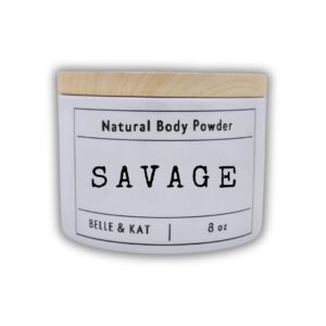 Scented Savage Body Dusting Powder for Men & Women – 8oz Container with Lid & Applicator
