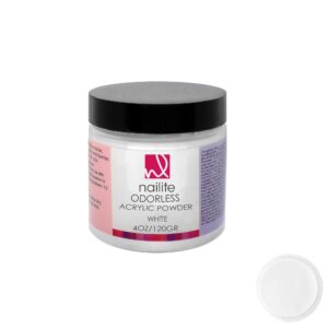 Nailite Odorless – Professional Acrylic Powder for Nail Extension System> Resistant> Long-Lasting> EMA Formula and Non-Yellowing Effect – White (2 Oz.)
