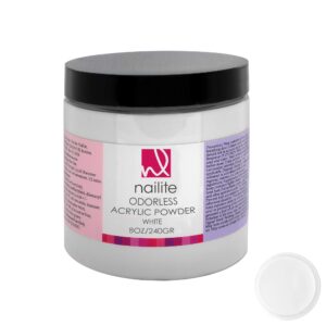 Nailite Odorless – Professional Acrylic Powder for Nail Extension System> Resistant> Long-Lasting> EMA Formula and Non-Yellowing Effect – White (8 Oz.)