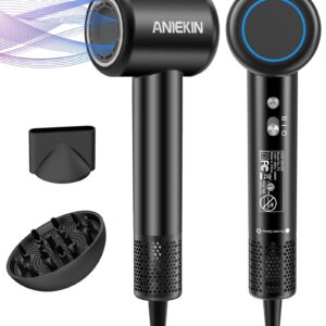 Hair Dryer, High-Speed Ionic Low Noise Blow Dryer with Brushless Motor for Fast Drying, Thermo-Control Quiet Compact Hair Blow Dryer with Magnetic Diffuser for Curly Hair for Home Travel Salon