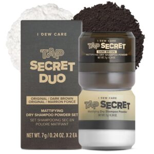 I DEW CARE Biotin Clarifying Dry Shampoo – Tap Secret Original & Dark Brown Duo set | Strengthening & Volumizing, Powder Type, Refillable, Travel size, 0.24 Oz * 2ea