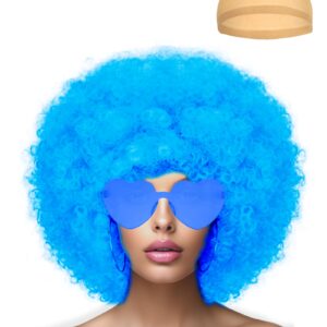 LIULIUBTY Short Bob Hair Wigs Straight with Flat Bangs Synthetic Colorful Cosplay Daily Party Neon Wig for Women + Free Wig Cap 12″ Natural As Real (Afro, Blue)