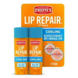 O’Keeffe’s Lip Repair Lip Balm With Cooling Relief for Dry, Cracked Lips – Stick (Twin Pack) – Moisturizer for Extremely Cracked, Dry Lips