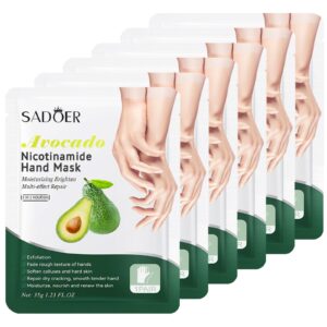 6 Pack Moisturizing Hand Peel Mask Gloves> Hand Mask Natural Collagen Spa Gloves Moisture Enhancing Gloves for Dry Hands> Repair Rough Damage Skin for Women & Men (Avocado)