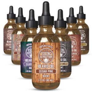 Viking Revolution Cedar and Pine Beard Oil for Men – Natural Argan and Jojoba Beard Softener, Conditioner for Strengthening and Moisturizing (1 Pack)
