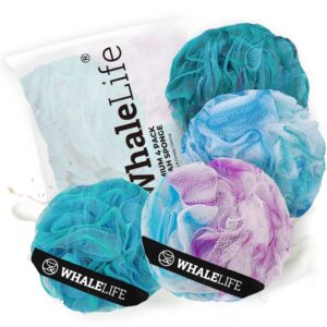 Loofah Sponge Bath Sponge for Women Men 4 Pack (Blue Conbine)