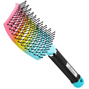 Curved Vented Paddle Brush – Faster Blow Drying, Detangling for Women & Men, Professional Styling for Wet, Curly, Thick or Straight Hair (colourful)