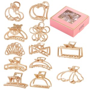 LUKACY 12 Pack Small Gold Hair Claw Clips 1.8 Ince Mini Hari Clips for Women, Thick hair styling,Strong Hold Hair,Fashion Hair Accessories (Style 4)