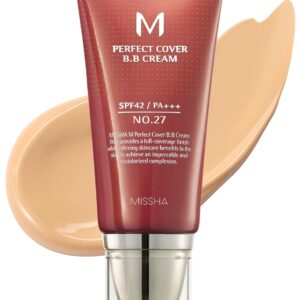 MISSHA M Perfect Cover BB Cream No.27 Honey Beige – Medium with Neutral/Warm Undertone SPF 42 PA +++ 1.69 Fl Oz – Tinted Moisturizer for face with SPF