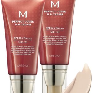 MISSHA M Perfect Cover BB Cream Dual Pack No.21 Light Beige – Light with Cool Undertone SPF 42 PA +++ 1.69 Fl Oz – Tinted Moisturizer for face with SPF