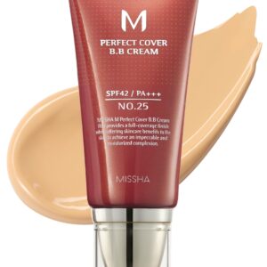 MISSHA M Perfect Cover BB Cream No.25 Warm Beige – Medium with Warm Undertone SPF 42 PA +++ / 1.69 Fl Oz – Tinted Moisturizer for face with SPF