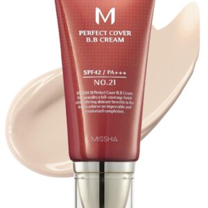 MISSHA M Perfect Cover BB Cream No.21 Light Beige – Light with Cool Undertone SPF 42 PA +++1.69 Fl Oz – Tinted Moisturizer for face with SPF