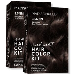 Madison Reed Radiant Hair Color Kit, Darkest Brown for 100% Gray Coverage of Resistant Gray Hair, Ammonia-Free, 3.5NNN Ravenna Brown, Permanent Hair Dye, Pack of 2