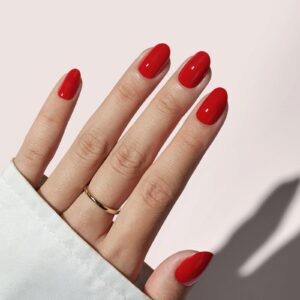 BTArtbox Press On Nails Short – Red Press on Nails, Short Oval Fake Nails with Nail Glue, Natural Reusable Glue On Nails in 16 Sizes Soft Gel Nail Kit, Mulled Wine