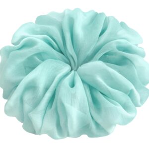 38 Colors Available, Big Scrunchies for Hair, Soft Cheer Chiffon large Ponytail Holder, Cute Birthday Gift for Women Girl Teen, Holiday Accessory (Chiffon Blue Aqua Mint)