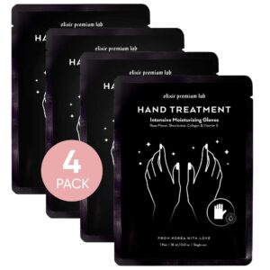 Moisturizing Gloves Hand Mask – Best Collagen Treatment Gloves for Hands and Nails – Spa Treatment with Shea Butter – Best Korean Moisturizer Hand Mask for Women & Men – Repairs Dry Hands> (4 Pack)