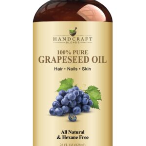 Handcraft Blends Grapeseed Oil – Cold-Pressed 28 Fl Oz – 100% Pure and Natural – Premium Grade Carrier Oil for Skin and Hair – Hair and Body – Massage – Hexane-Free
