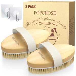 POPCHOSE Dry Brushing Body Brush, Natural Bristle Dry Skin Exfoliating Brush Body Scrub for Flawless Skin, Cellulite Treatment, Lymphatic Drainage and Blood Circulation Improvement
