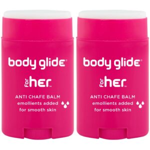 Body Glide For Her Anti Chafe Balm | Chafing stick with added emollients | Great for dry, sensitive skin and/or sensitive areas | Use on chest, bra, butt, groin, arm, and thigh chafing | 1.5oz-2pk