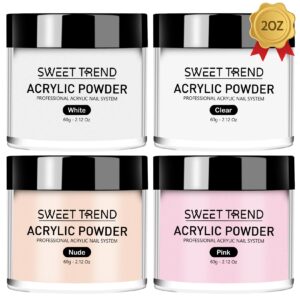 Sweet Trend Acrylic Nail Powder: 60g Clear White Pink Nude Acrylic Powder Set Professional Acrylic Nail Powder Polymer Colored Nail Extensions Kit for Carving Nails