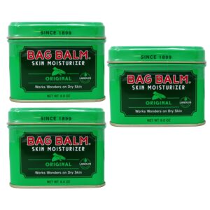 Bag Balm Vermont’s Original Hand Moisturizer, Hand Balm for Dry Skin, Cracked Hands, Heels & Dry Hands Treatment, For Dogs and More Ointment, Lotion – 8oz Tin, 3 Pack